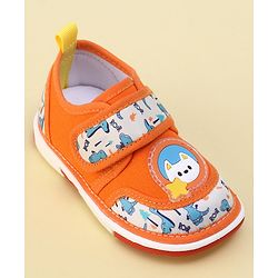 Cute Walk By Babyhug Sandals With Velcro Closure & Dino Print - Orange