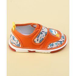 Cute Walk By Babyhug Sandals With Velcro Closure & Dino Print - Orange