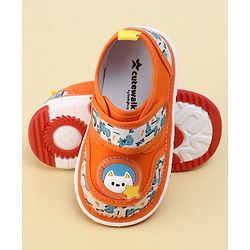 Cute Walk By Babyhug Sandals With Velcro Closure & Dino Print - Orange