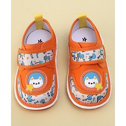 Cute Walk By Babyhug Sandals With Velcro Closure & Dino Print - Orange