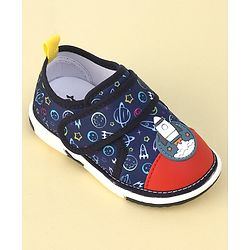 Cute Walk By Babyhug Sandals With Velcro Closure & Space Theme Detailing - Navy Blue