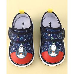 Cute Walk By Babyhug Sandals With Velcro Closure & Space Theme Detailing - Navy Blue