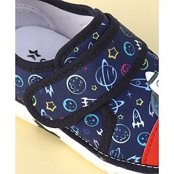 Cute Walk By Babyhug Sandals With Velcro Closure & Space Theme Detailing - Navy Blue