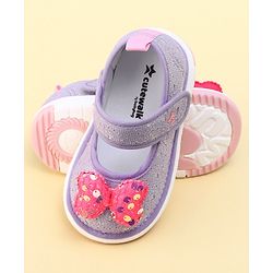 Cute Walk by Babyhug Velcro Closure Sandals with Sequin Bow Applique  - Purple