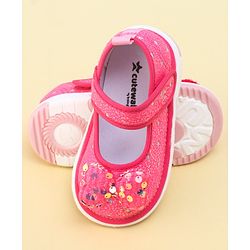 Cute Walk by Babyhug Velcro Closure Sandals with Sequin Bow Applique  - Fuchsia