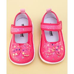 Cute Walk by Babyhug Velcro Closure Sandals with Sequin Bow Applique  - Fuchsia
