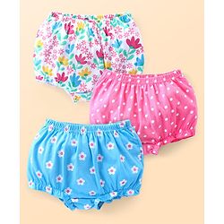 Babyhug 100% Cotton Antibacterial Bloomers With Floral & Polka Dot Print Pack of 3 - Pink & Blue