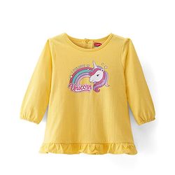 Babyhug Cotton Knit Full Sleeves Nighty With Unicorn Print - Yellow