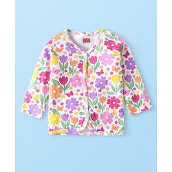 Babyhug 100% Interlock Cotton Knit Full Sleeves Front Open Antibacterial Vests with Polka Dot & Floral Print Pack of 3 - Orange Pink & White