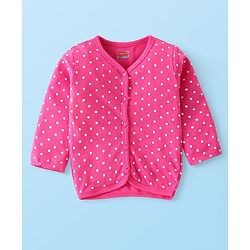 Babyhug 100% Interlock Cotton Knit Full Sleeves Front Open Antibacterial Vests with Polka Dot & Floral Print Pack of 3 - Orange Pink & White