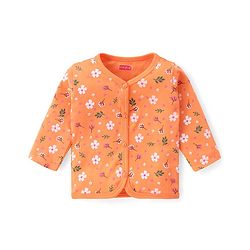 Babyhug 100% Interlock Cotton Knit Full Sleeves Front Open Antibacterial Vests with Polka Dot & Floral Print Pack of 3 - Orange Pink & White