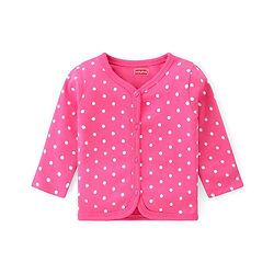 Babyhug 100% Interlock Cotton Knit Full Sleeves Front Open Antibacterial Vests with Polka Dot & Floral Print Pack of 3 - Orange Pink & White