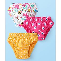 Babyhug 100% Cotton Knit Single Jersey Antibacterial Panties with Polka Dots Floral Print Pack of 3 - Pink White & Orange