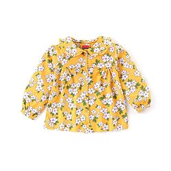 Babyhug Cotton Knit Full Sleeves Peter Pan Collared Night Suit With Floral Print - Mustard