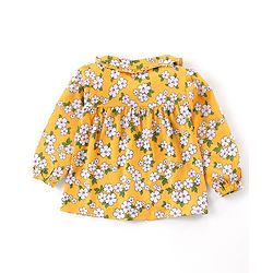 Babyhug Cotton Knit Full Sleeves Peter Pan Collared Night Suit With Floral Print - Mustard