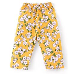 Babyhug Cotton Knit Full Sleeves Peter Pan Collared Night Suit With Floral Print - Mustard
