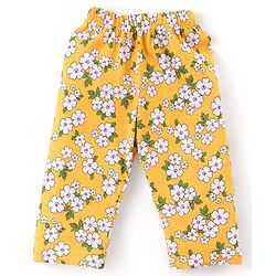Babyhug Cotton Knit Full Sleeves Peter Pan Collared Night Suit With Floral Print - Mustard