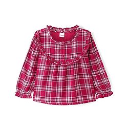Babyhug Full Sleeves Top with Frill & Checks - Red