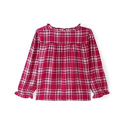 Babyhug Full Sleeves Top with Frill & Checks - Red
