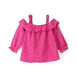 Babyhug Rayon Knit Cold Shoulder  Full Sleeves Schifli Top with  Detailing Top - Pink