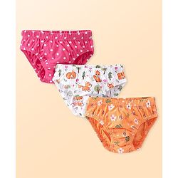 Babyhug 100% Cotton Knit Single Jersey Antibacterial Panties with Polka Dots Floral Print Pack of 3 - Pink White & Orange