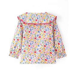Babyhug Full Sleeves Front Open Peter Pan Collar Top with Floral Print- White