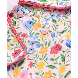 Babyhug Full Sleeves Front Open Peter Pan Collar Top with Floral Print- White