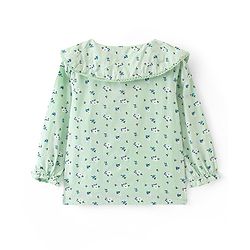 Babyhug Rayon Knit Full Sleeves Front Open Peter Pan Collared Top with Floral Print - Green