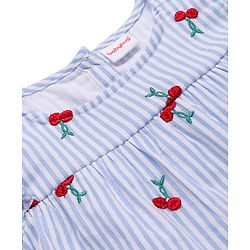 Babyhug Full Peasant Sleeves Striped Top with Cherry Embroidery - Blue