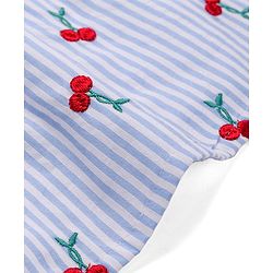 Babyhug Full Peasant Sleeves Striped Top with Cherry Embroidery - Blue