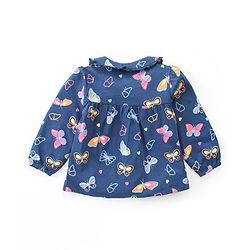 Babyhug Cotton Knit Full Sleeves Front Open Night Suit with Peter Pan Collar & Butterfly Print - Navy Blue