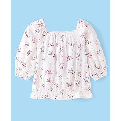 Babyhug Rayon Knit Full Sleeves  Top with  Floral Print - White