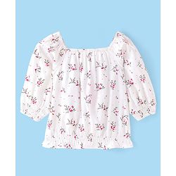 Babyhug Rayon Knit Full Sleeves  Top with  Floral Print - White