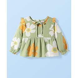 Babyhug Woven Full Peasant Sleeves Top With Floral Print - Green