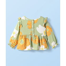 Babyhug Woven Full Peasant Sleeves Top With Floral Print - Green
