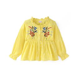 Babyhug Full Sleeves Top with Floral Embroidery - Yellow