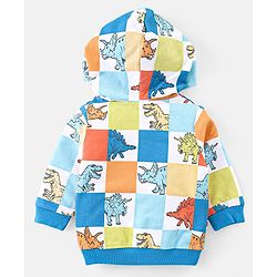 Babyhug Cotton Knit Full Sleeves Hooded T-Shirt & Lounge Pants Set With Dino Print - Blue