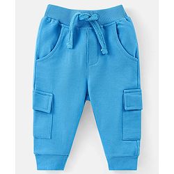 Babyhug Cotton Knit Full Sleeves Hooded T-Shirt & Lounge Pants Set With Dino Print - Blue