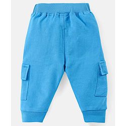 Babyhug Cotton Knit Full Sleeves Hooded T-Shirt & Lounge Pants Set With Dino Print - Blue