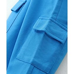 Babyhug Cotton Knit Full Sleeves Hooded T-Shirt & Lounge Pants Set With Dino Print - Blue