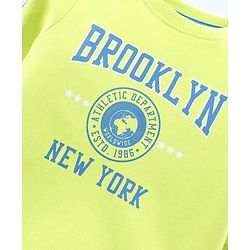 Babyhug Cotton Knit Full Sleeves T-Shirt & Lounge Pants Set With Text Print - Lime