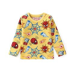 Babyhug Marvel Single Jersey Knit Full Sleeves Night Suit With Spider Man Print - Yellow