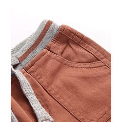 Babyhug Cotton Woven Full Length Trouser Solid Colour with Stretch - Rust
