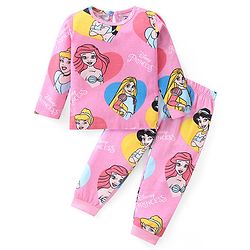 Babyhug Disney Single Jersey Knit Full Sleeves Night Suit With Princess Print - Pink