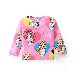 Babyhug Disney Single Jersey Knit Full Sleeves Night Suit With Princess Print - Pink