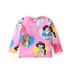 Babyhug Disney Single Jersey Knit Full Sleeves Night Suit With Princess Print - Pink