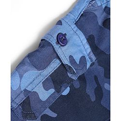 Babyhug Twill Full Length Stretchable Trouser with Camouflage Print - Blue