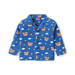 Babyhug Cotton Knit Full Sleeves Night Suit With Bear Print - Blue