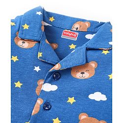 Babyhug Cotton Knit Full Sleeves Night Suit With Bear Print - Blue