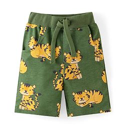 Babyhug Cotton Knit Half Sleeves T-Shirt & Shorts Co-Ord Set With Little King Cub Print - Green